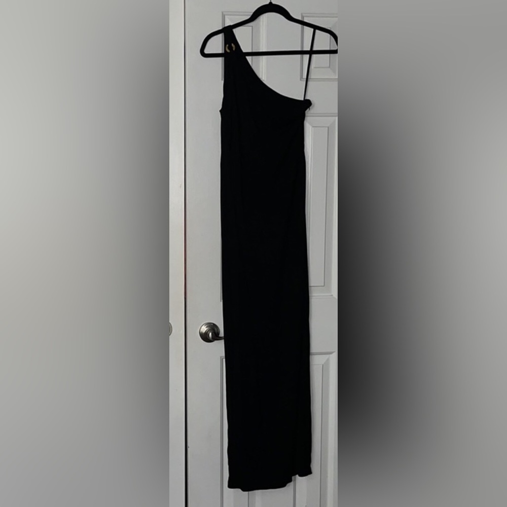 Ralph Lauren one shoulder long dress with gold Embellishment